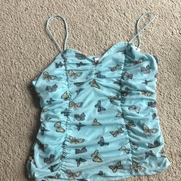 No Boundaries Tops - Butterfly Print Blue Camisole Top